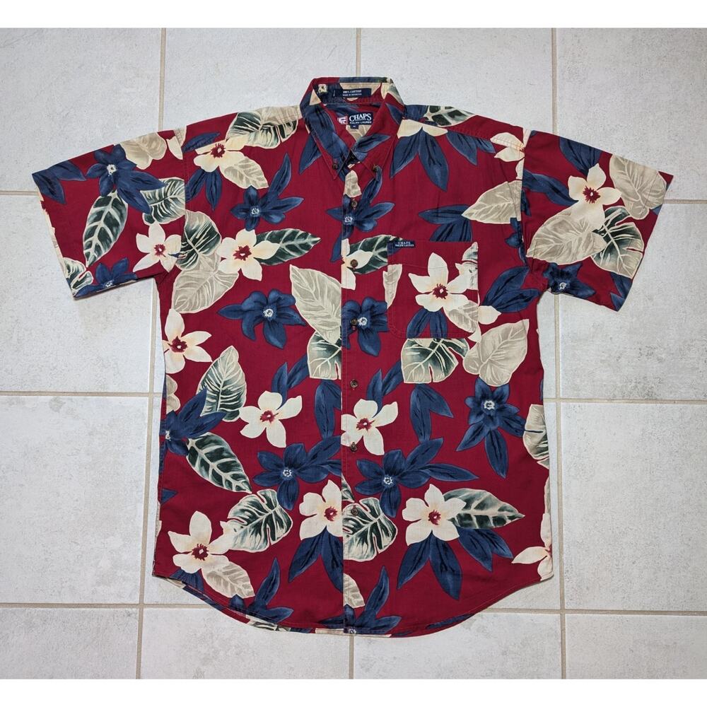 Chaps Ralph Lauren Men's Medium Tropical Red Short Sleeve Hawaiian Shirt